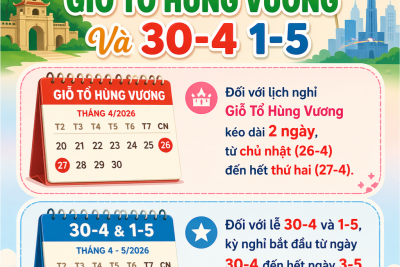 Thông báo lịch nghỉ lễ Giỗ Tổ Hùng Vương, giải phóng miền Nam 30/4 và Quốc tế Lao động 1/5