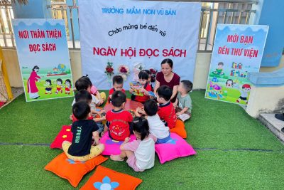 Trải nghiệm không gian đọc mở đầy sáng tạo nhân “Ngày hội đọc sách của bé” tại trường Mầm non Vũ Bản